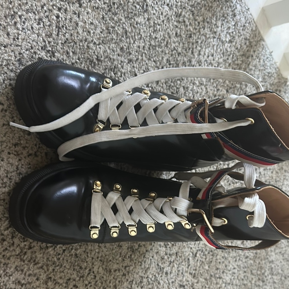 Gucci Black Boots with White and Red Accents